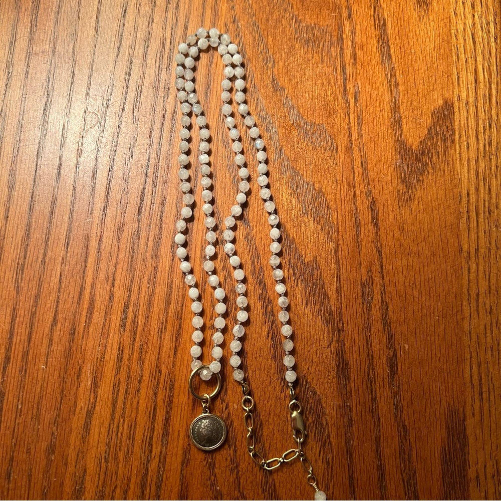 Shereen de Rousseau moonstone and coin necklace
